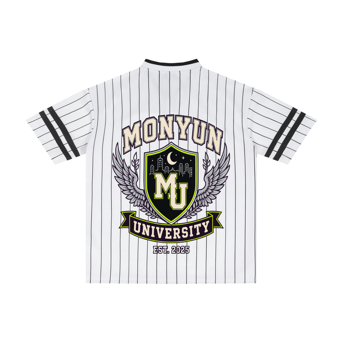 MONYUN University “Ninth Inning” Striped Loose V-Neck T-Shirt