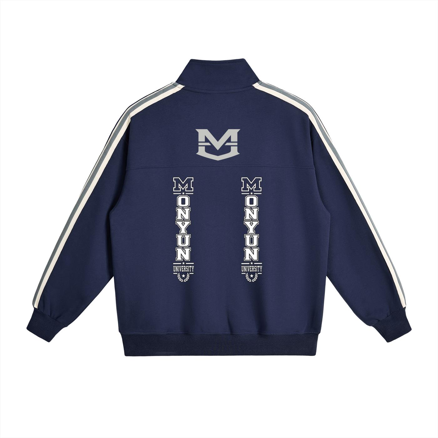 MONYUN university Contrast Side-Stripe Stand Collar Jacket