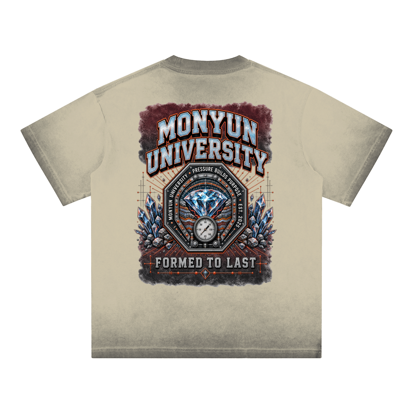 MONYUN University- Built Under Pressure Reverse Dyed Loose Cotton T-Shirt