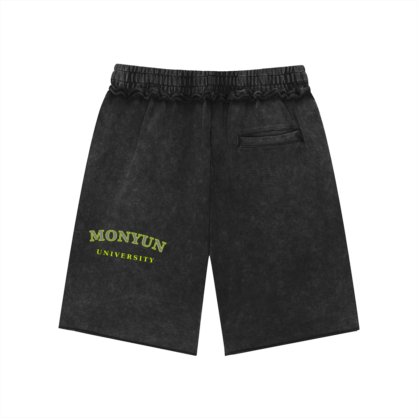MONYUN university Mineral Wash Raw Edge Shorts