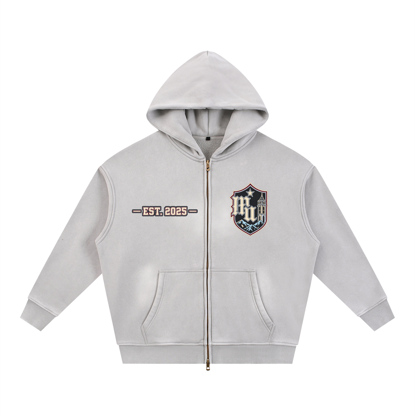MONYUN university- Frozen Varsity Sunfade Two-way Zipper Boxy Fleece Hoodie