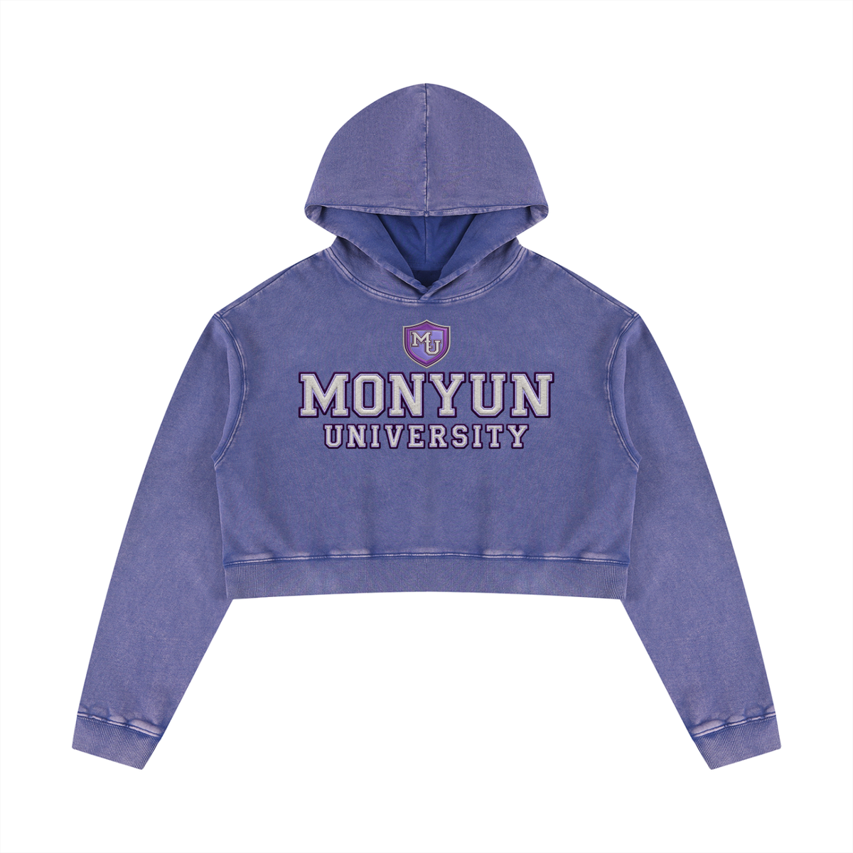 MONYUN University Women’s “Her Own Lane” Mineral Washed Crop Hoodie