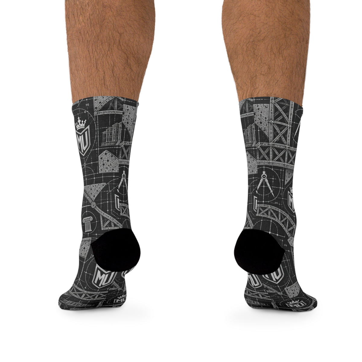 MONYUN University “Structural Studies” Recycled Poly Socks — Monynku Black Crew Socks
