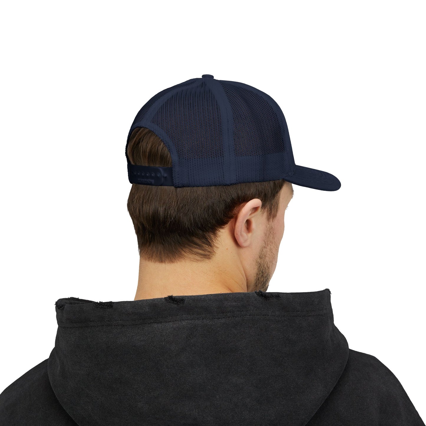 MONYUN university Trucker Cap — Vintage Clock Tower 'Midnight' Embroidered Snapback