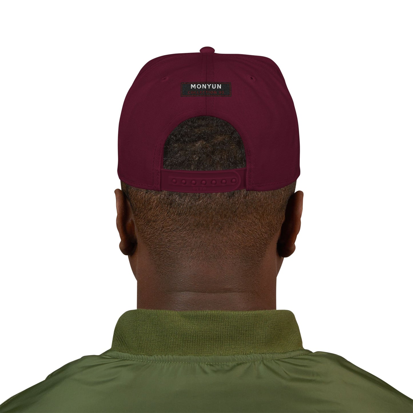 MONYUN university Embroidered Snapback Hat — Red Border 'NYUN' Patch