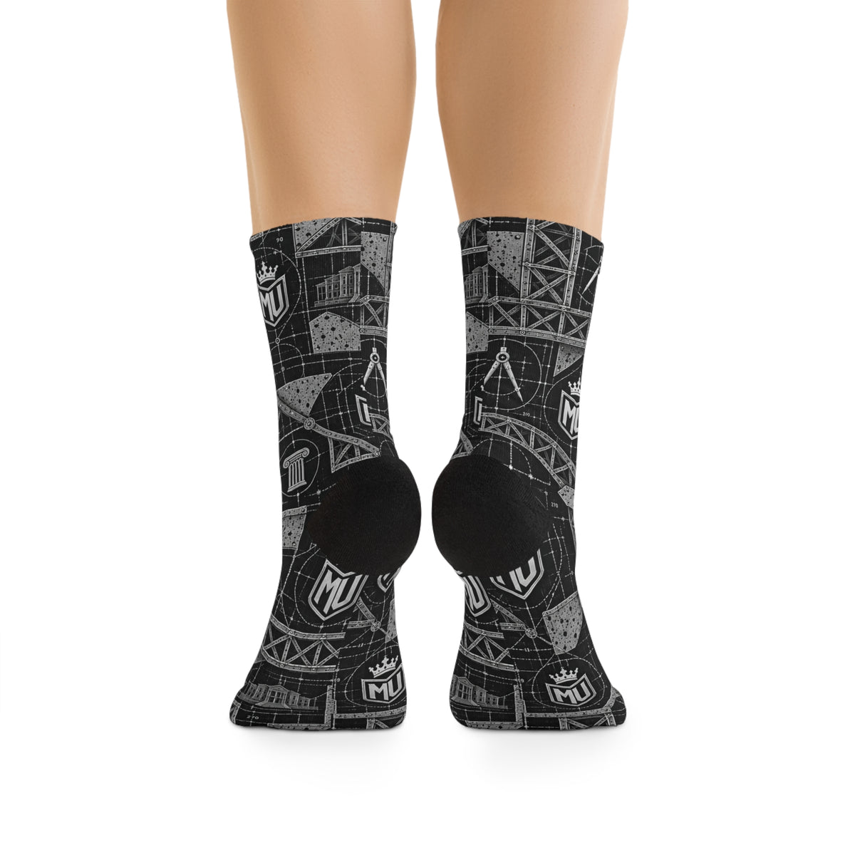 MONYUN University “Structural Studies” Recycled Poly Socks — Monynku Black Crew Socks