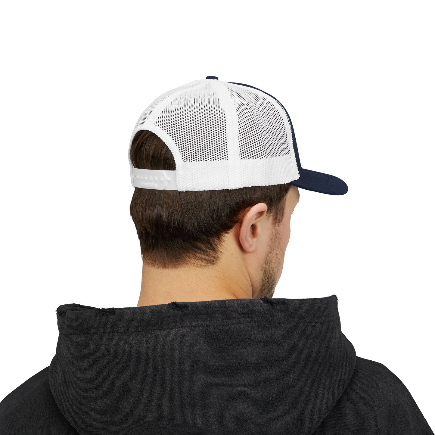 MONYUN university Trucker Cap — Vintage Clock Tower 'Midnight' Embroidered Snapback