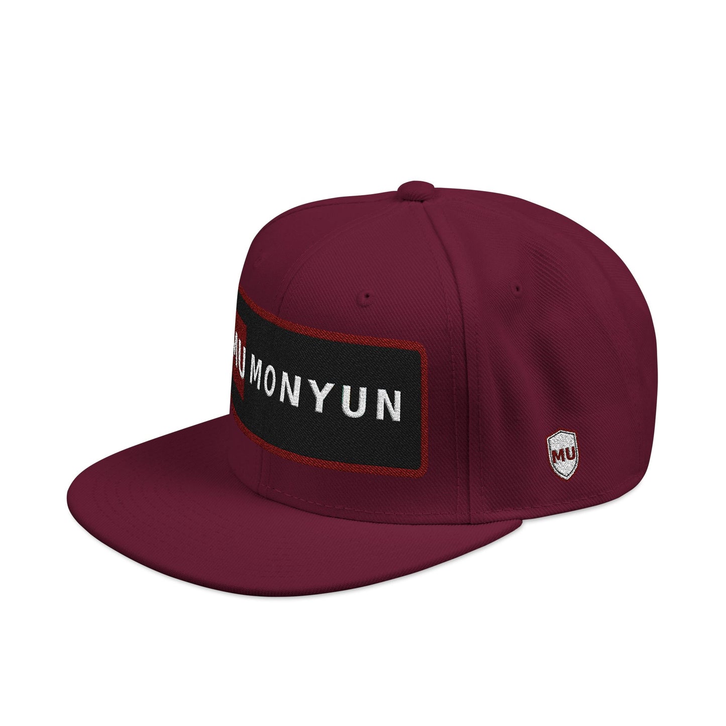 MONYUN university Embroidered Snapback Hat — Red Border 'NYUN' Patch