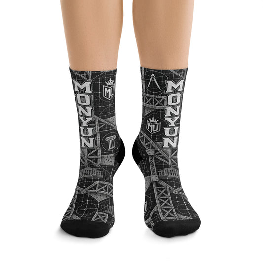 MONYUN University “Structural Studies” Recycled Poly Socks — Monynku Black Crew Socks