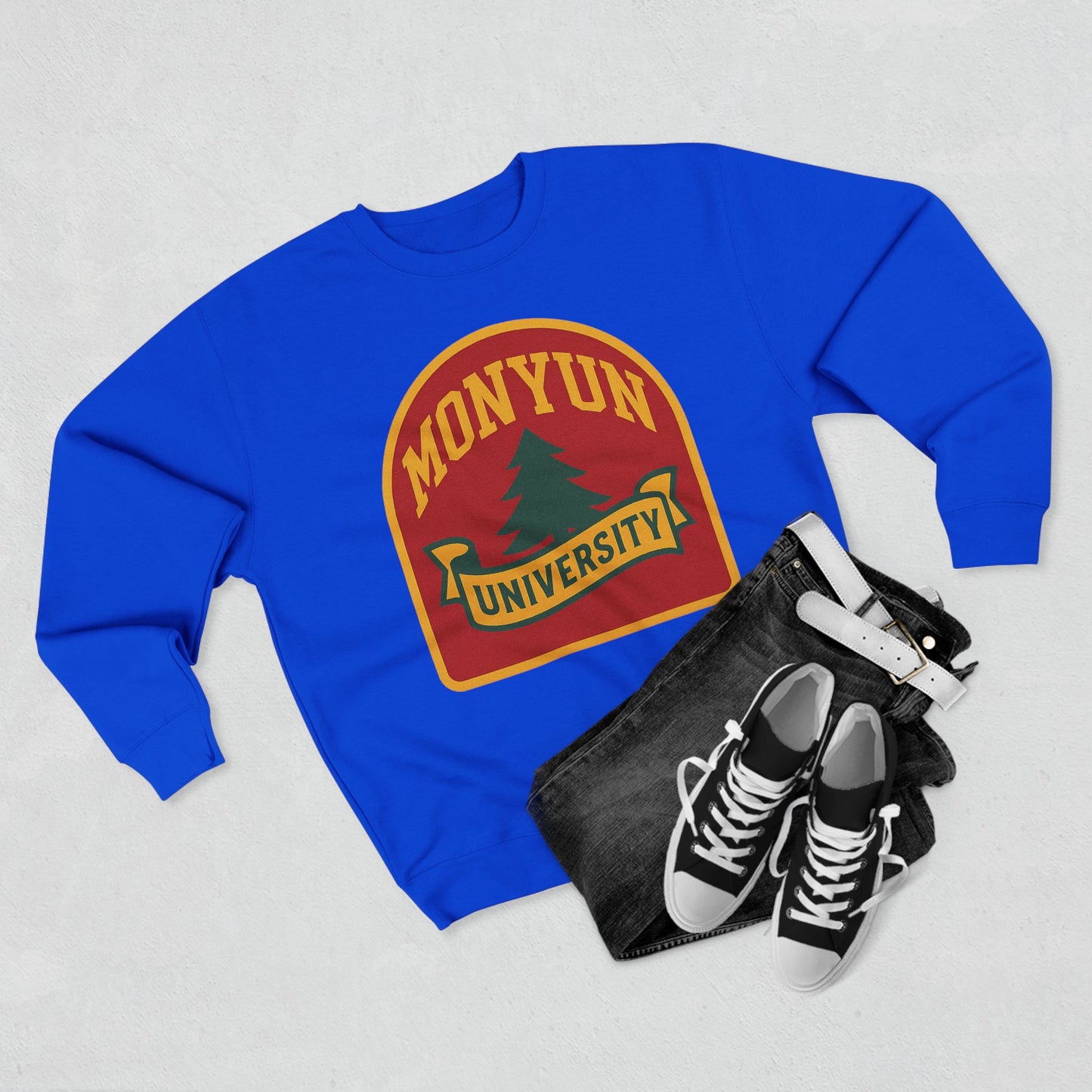 MONYUN University-Retro University Crewneck Sweatshirt, Unisex Sweatshirt, College Sweatshirt, Warm Pullover, Gift for Students, Campus Apparel, Vintage Style