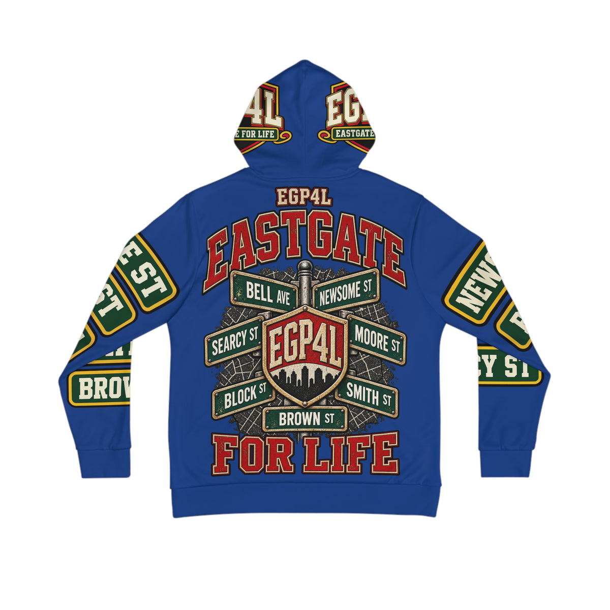 MONYUN University “Eastgate For Life” Hoodie — All-Over Street Sign Graphic