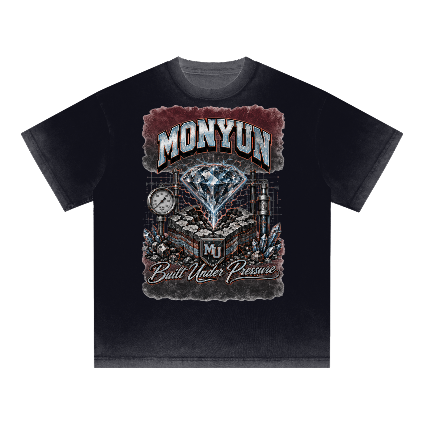 MONYUN University- Built Under Pressure Reverse Dyed Loose Cotton T-Shirt