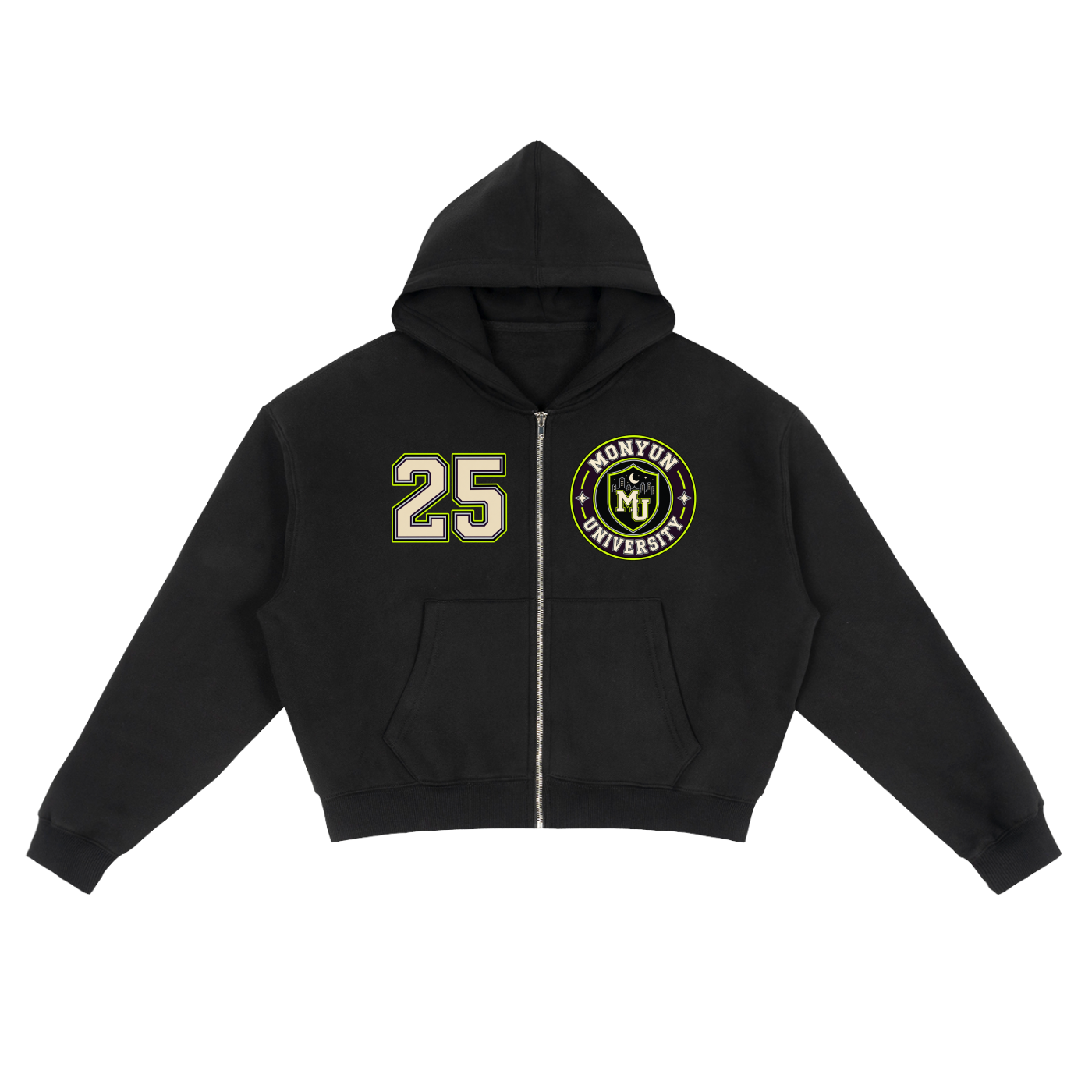 MONYUN university Fleece Zip-Up Boxy Hoodie