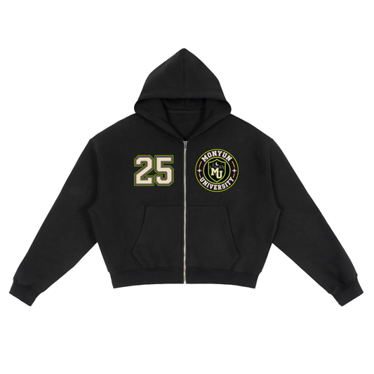 MONYUN university Fleece Zip-Up Boxy Hoodie
