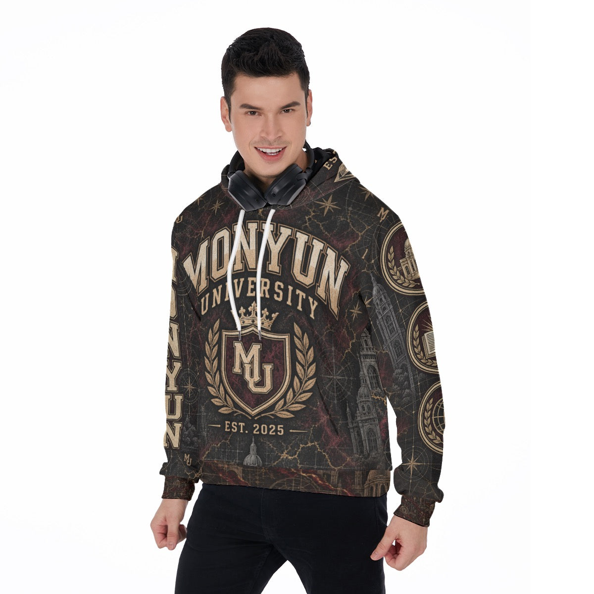 MONYUN University “Legacy Architecture” All-Over Print Men's Thicken Pullover Hoodie