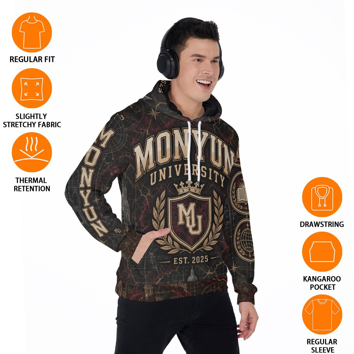 MONYUN University “Legacy Architecture” All-Over Print Men's Thicken Pullover Hoodie