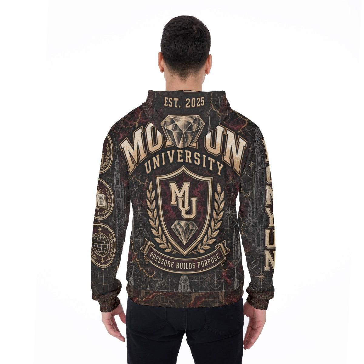 MONYUN University “Legacy Architecture” All-Over Print Men's Thicken Pullover Hoodie