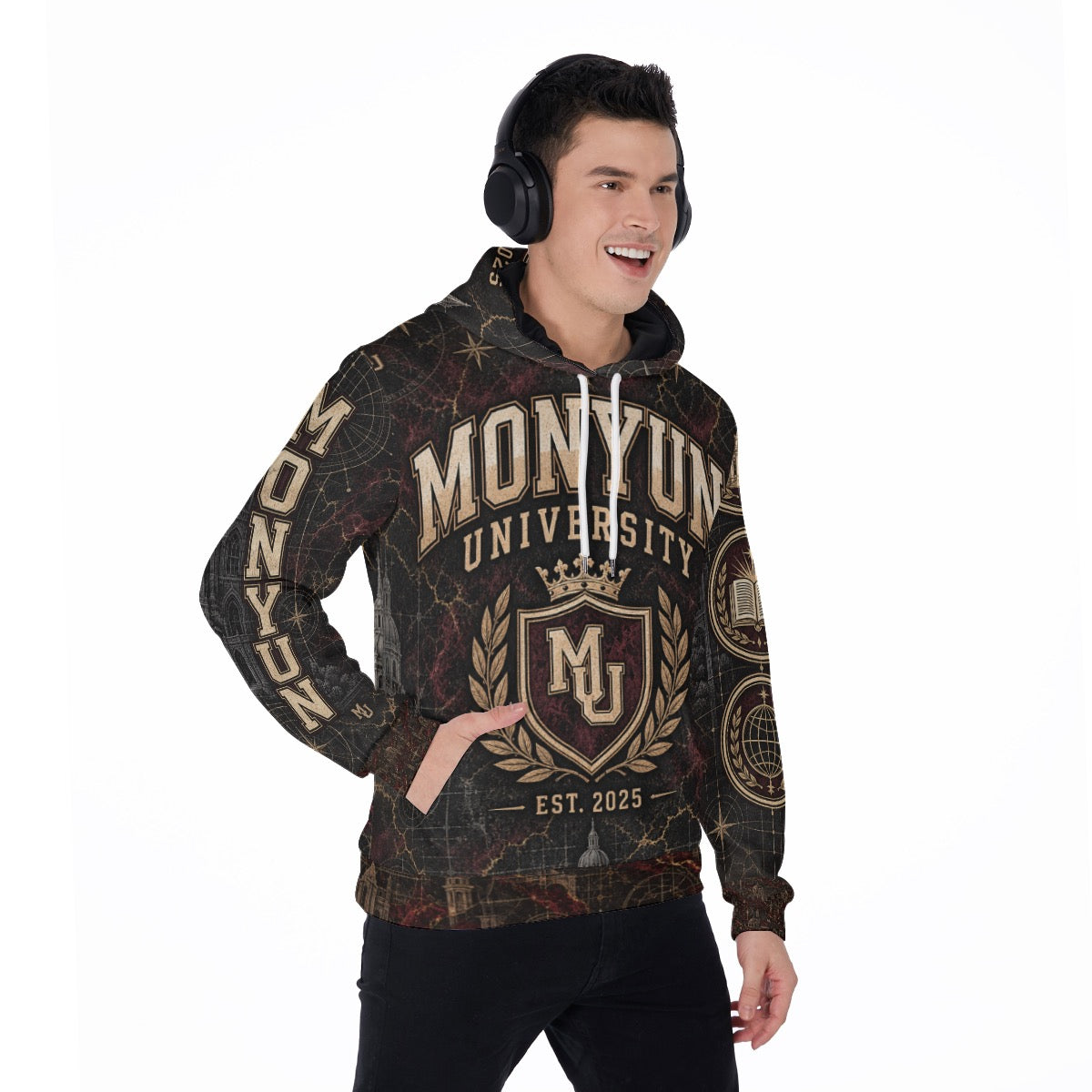 MONYUN University “Legacy Architecture” All-Over Print Men's Thicken Pullover Hoodie