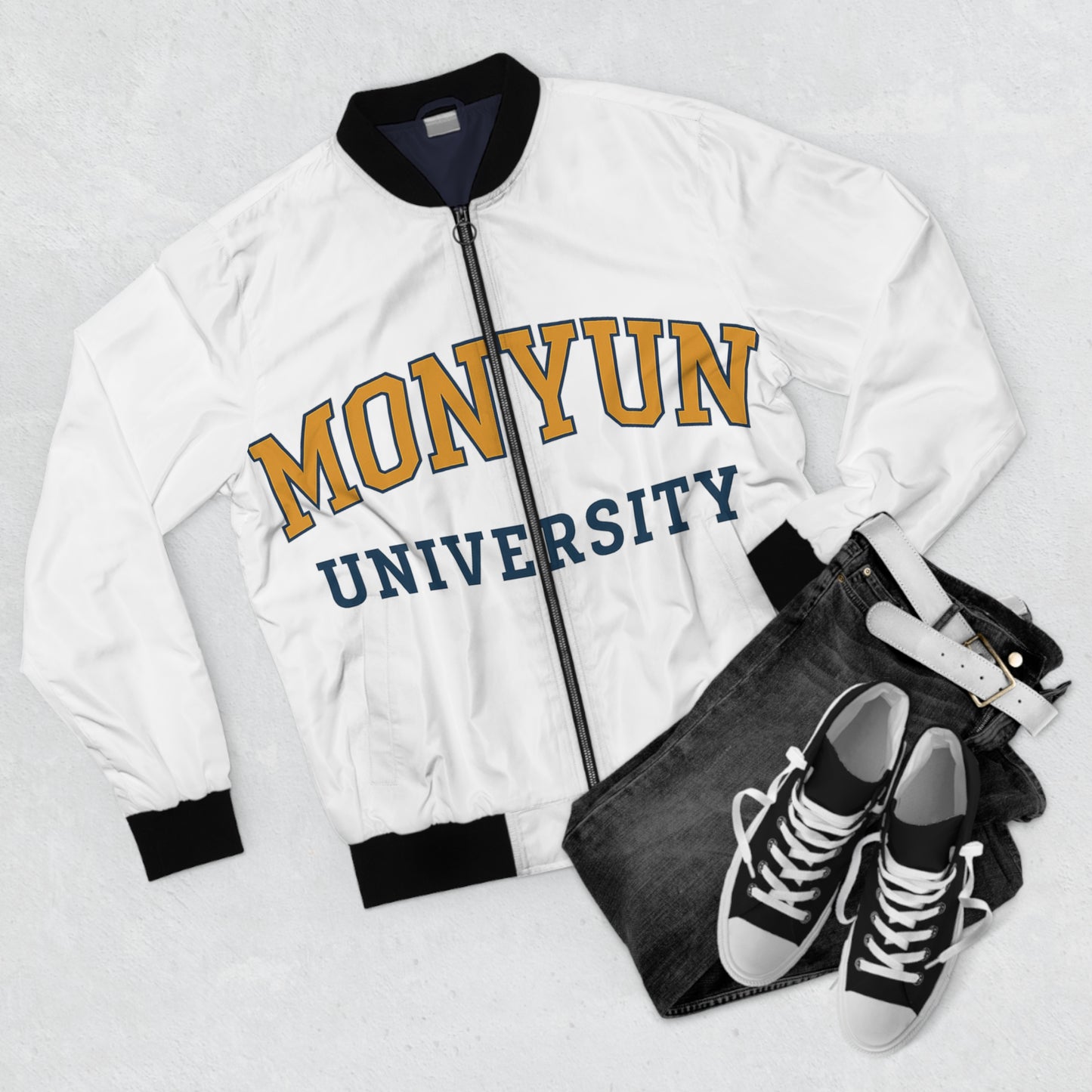 MONYUN University-Men's University Bomber Jacket, Stylish Outerwear, College Apparel, Casual Fashion, Gift for Students, Vibrant AOP Design