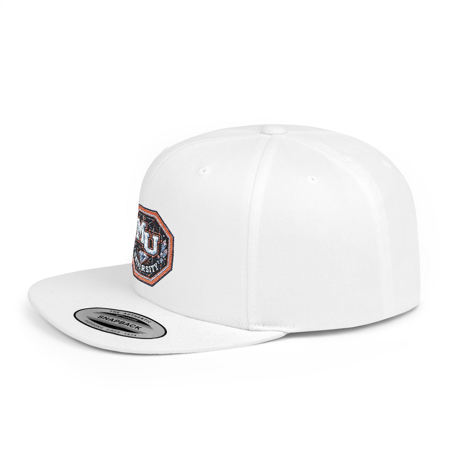 Flat Bill Snapback Hat — MU University Sequin Patch Cap