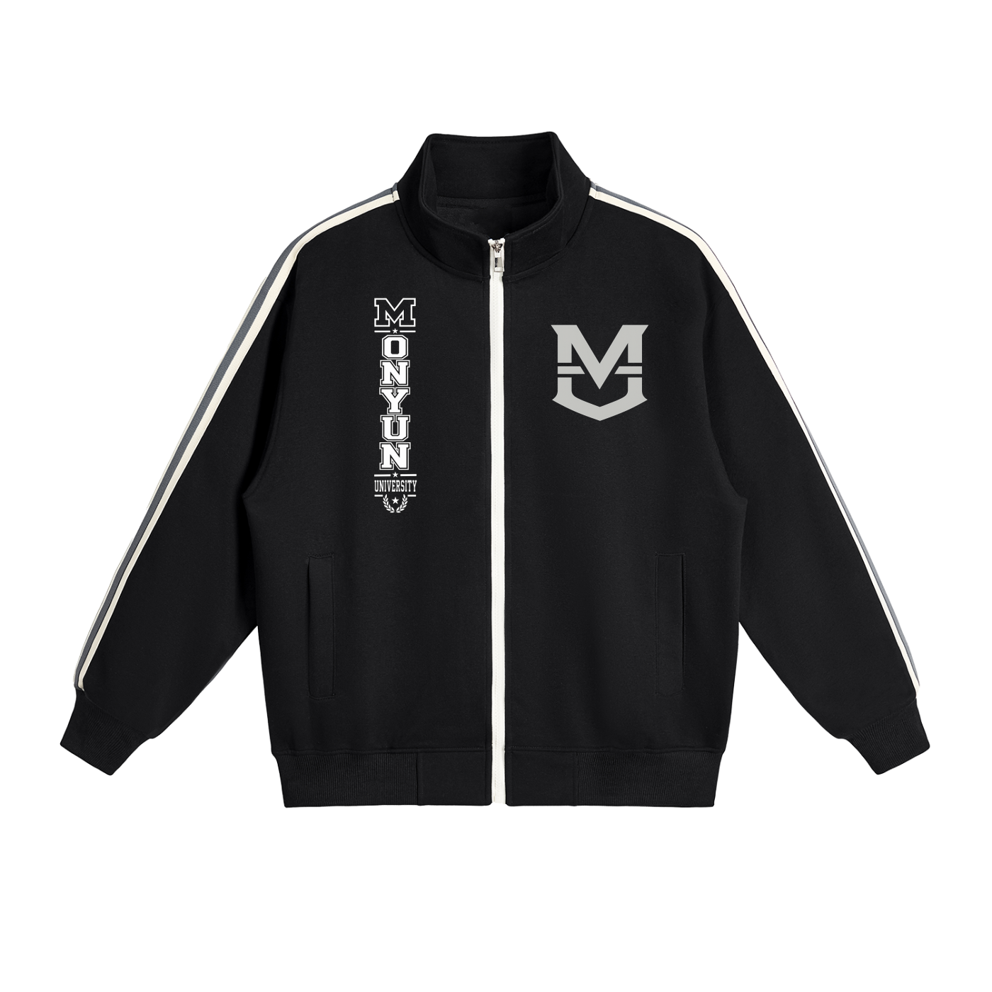 MONYUN university Contrast Side-Stripe Stand Collar  Jacket