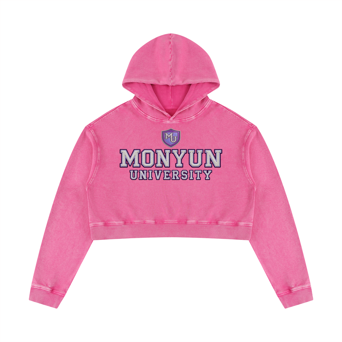 MONYUN University Women’s “Her Own Lane” Mineral Washed Crop Hoodie