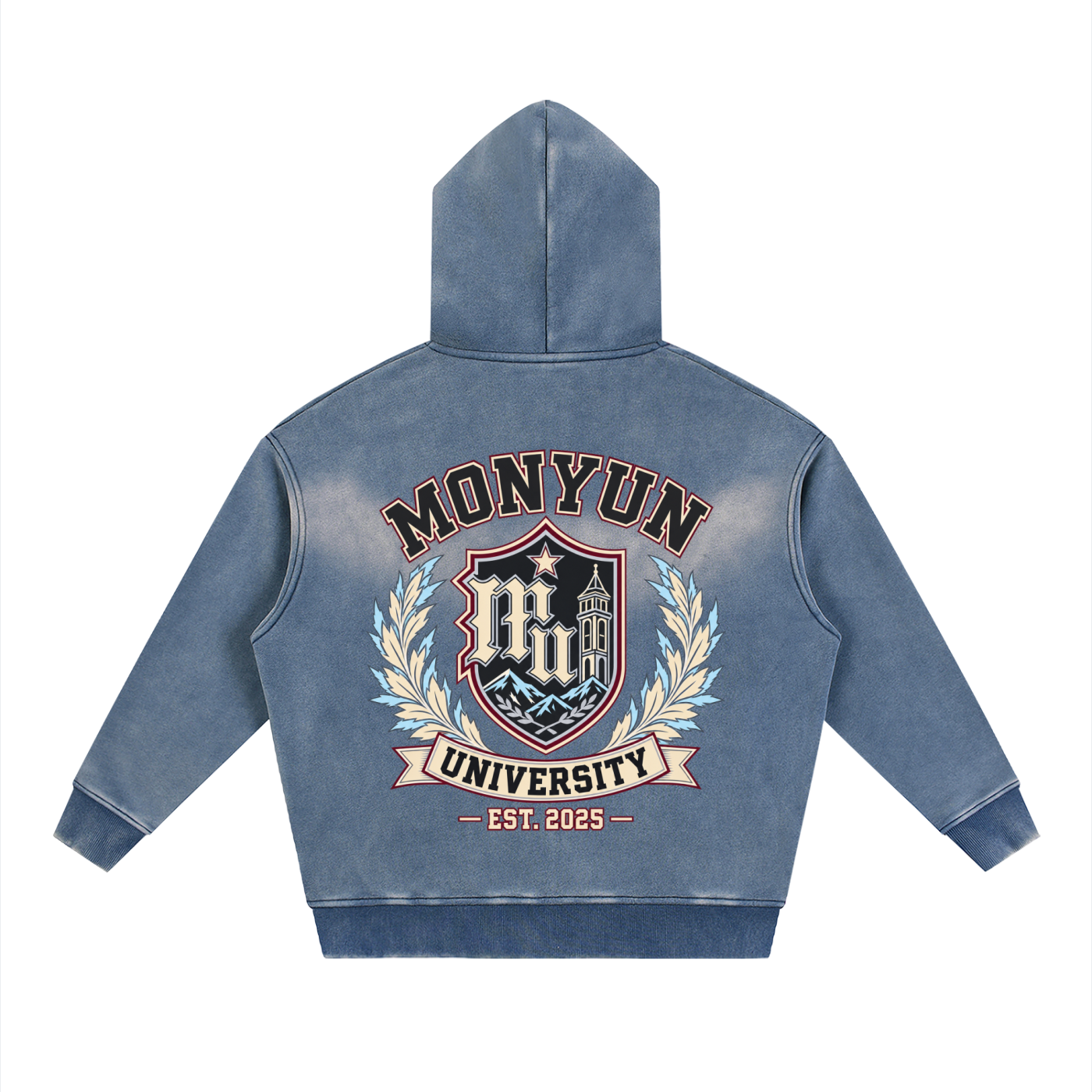 MONYUN university- Frozen Varsity Sunfade Two-way Zipper Boxy Fleece Hoodie