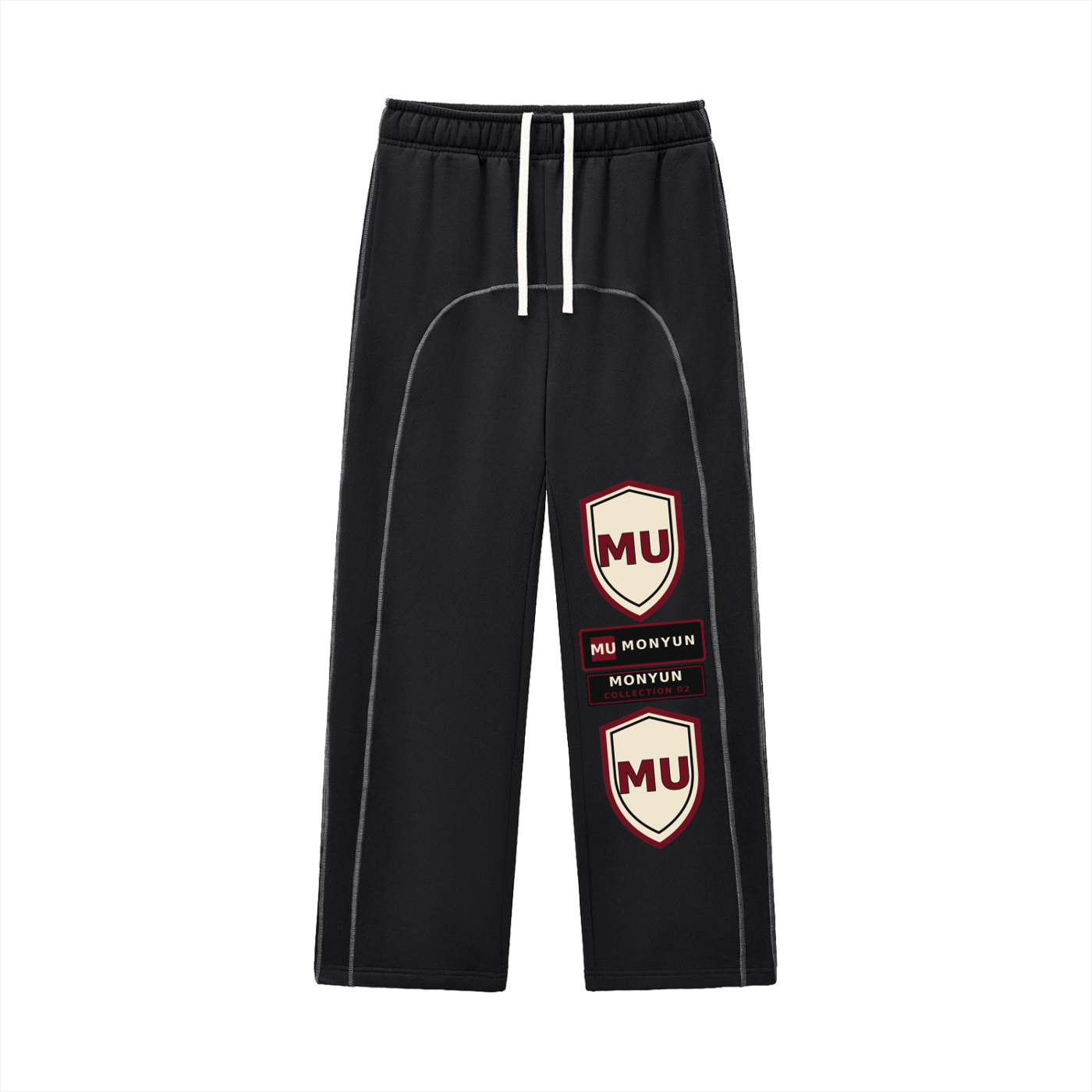 MONYUN university Contrast-Stitched Fleece Sweatpants