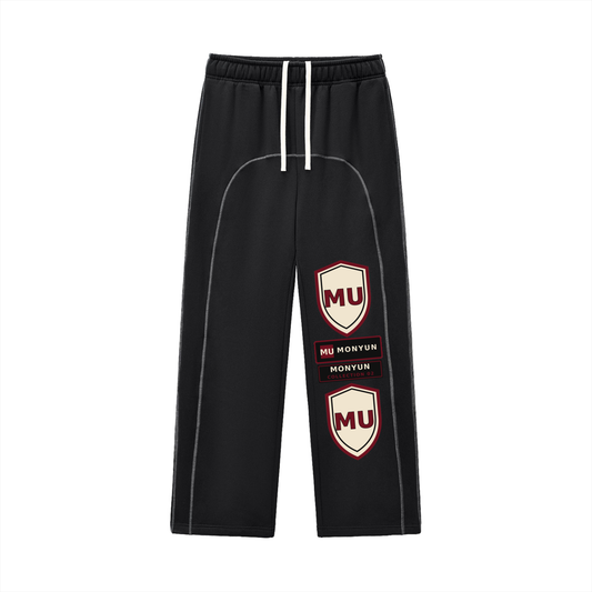 MONYUN university Contrast-Stitched Fleece Sweatpants