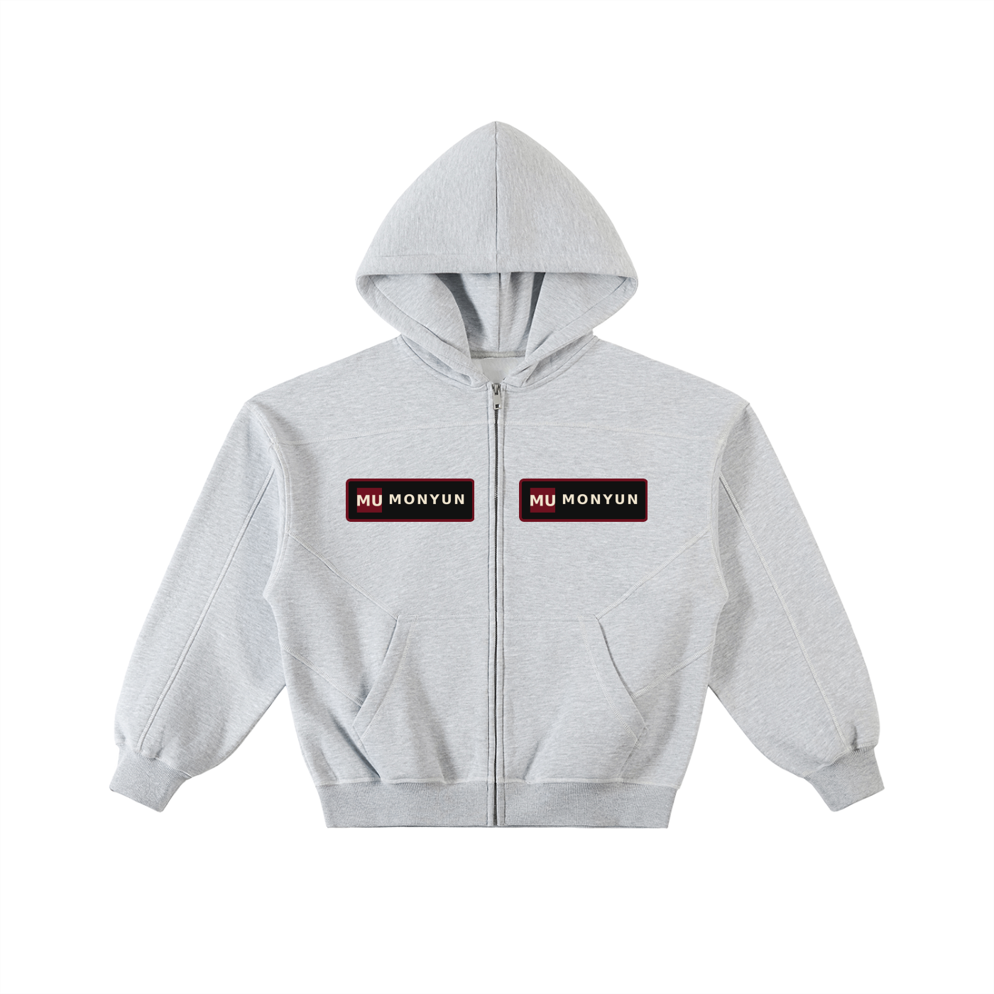 MONYUN university Contrast-Stitched Boxy Fleece Zip Hoodie