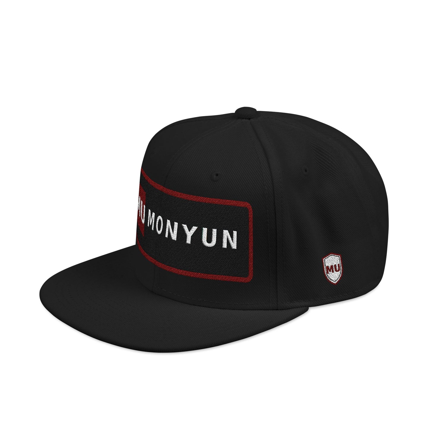 MONYUN university Embroidered Snapback Hat — Red Border 'NYUN' Patch