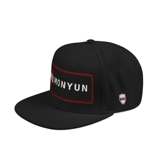 MONYUN university Embroidered Snapback Hat — Red Border 'NYUN' Patch