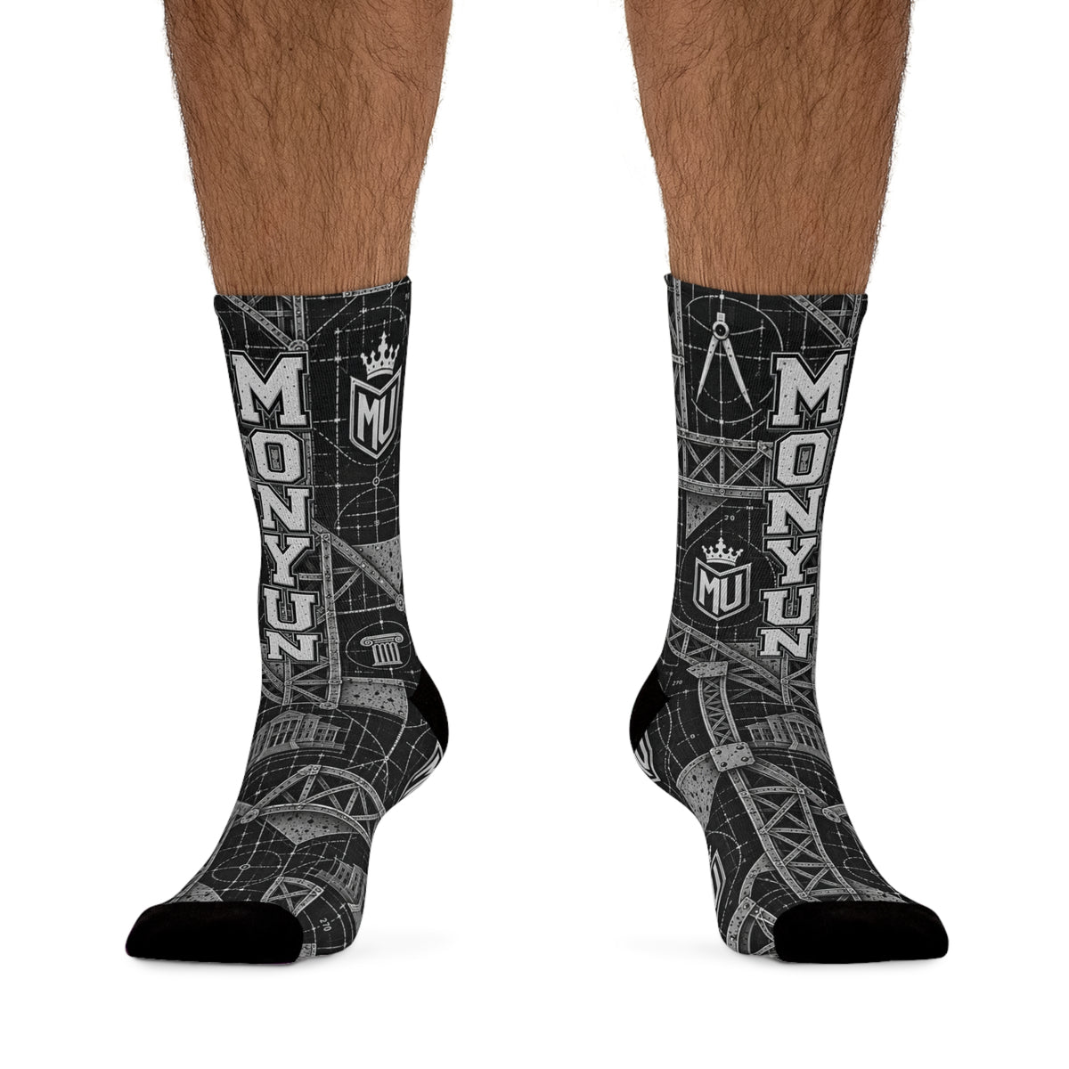 MONYUN University “Structural Studies” Recycled Poly Socks — Monynku Black Crew Socks