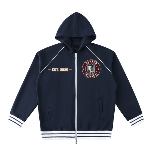 MONYUN university Striped Trim Zip-Up Hoodie