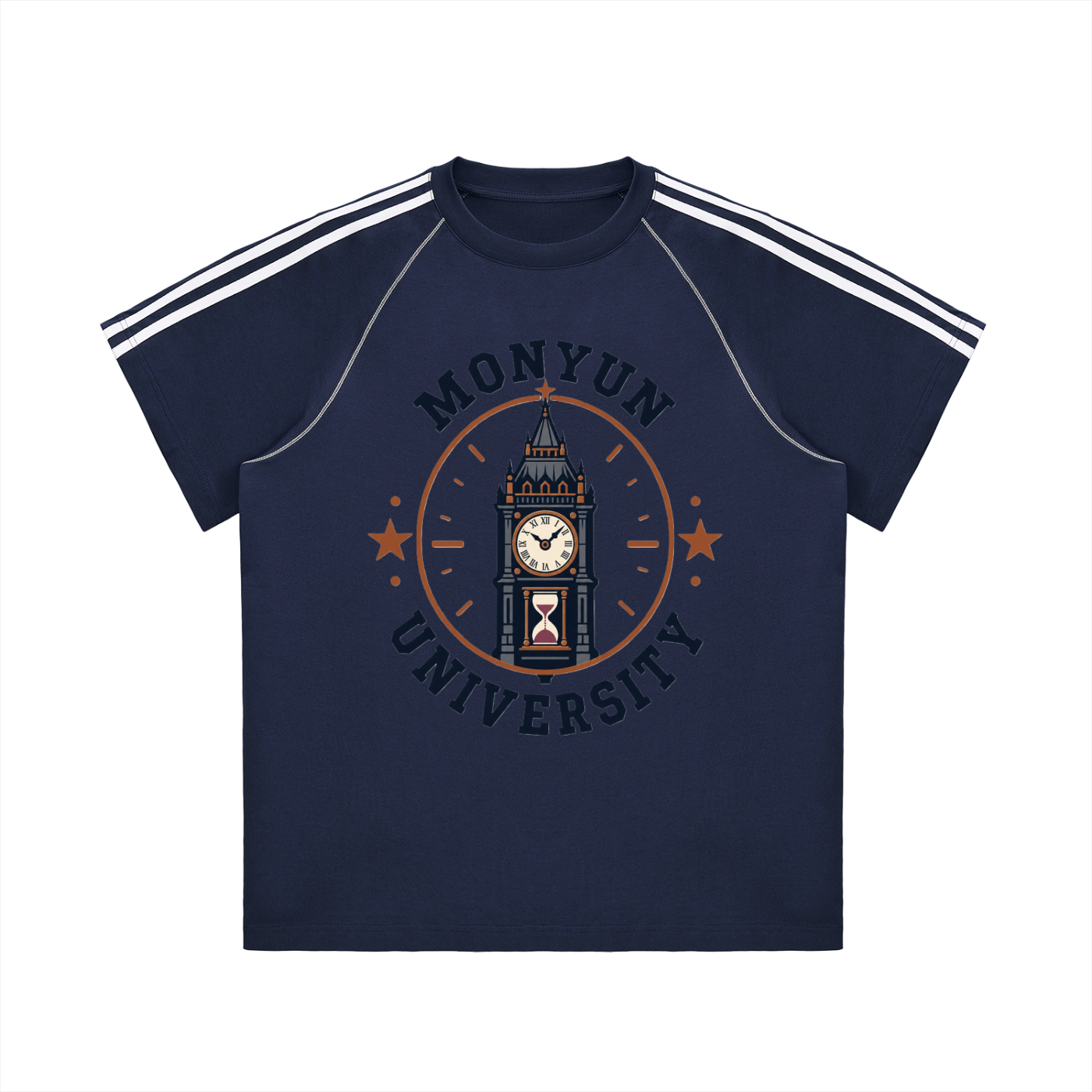 MONYUN university- Legacy Hours Striped Contrast Stitch T-Shirt