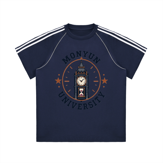 MONYUN university- Legacy Hours Striped Contrast Stitch T-Shirt