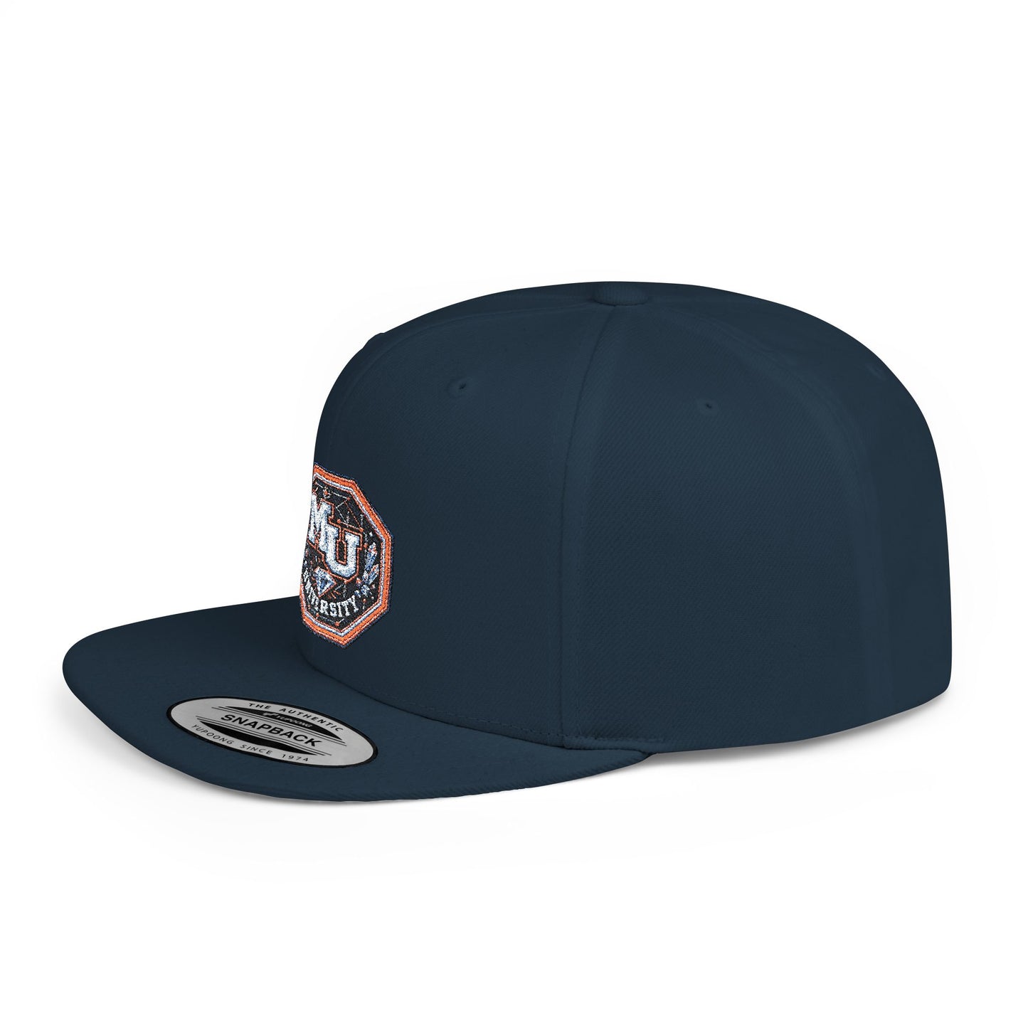 Flat Bill Snapback Hat — MU University Sequin Patch Cap