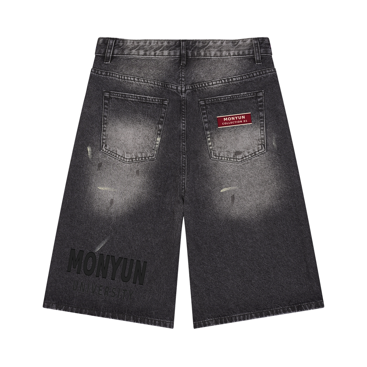 MONYUN university Men’s Vintage Wash Wide Leg Denim Shorts