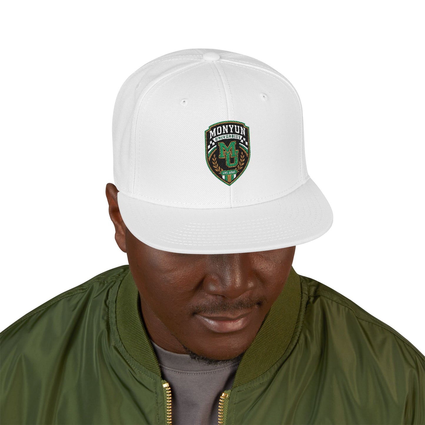 MONYUN university Embroidered Snapback Hat with Mossy Forest Crest