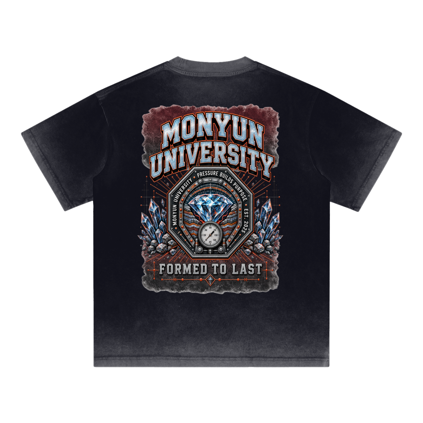 MONYUN University- Built Under Pressure Reverse Dyed Loose Cotton T-Shirt