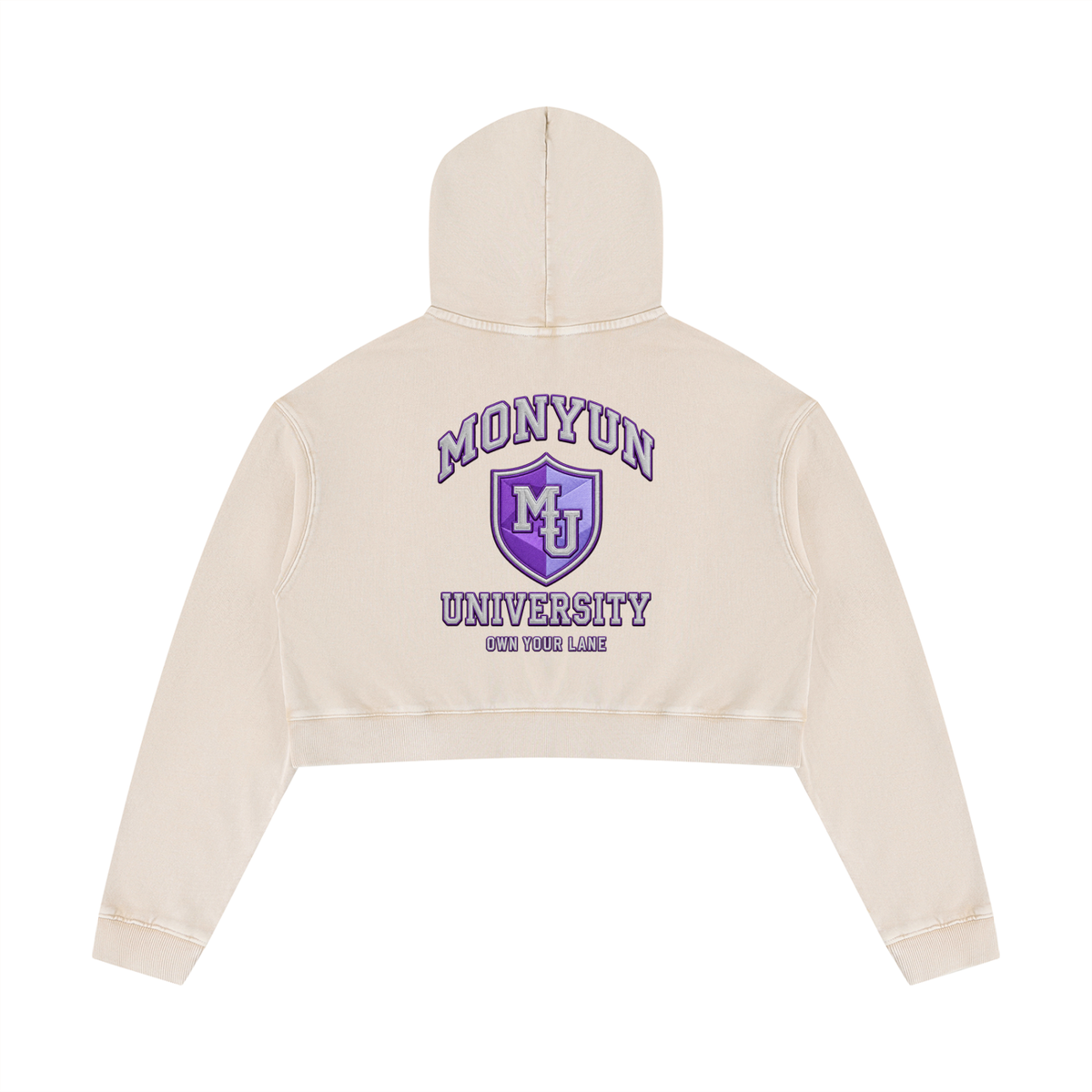 MONYUN University Women’s “Her Own Lane” Mineral Washed Crop Hoodie