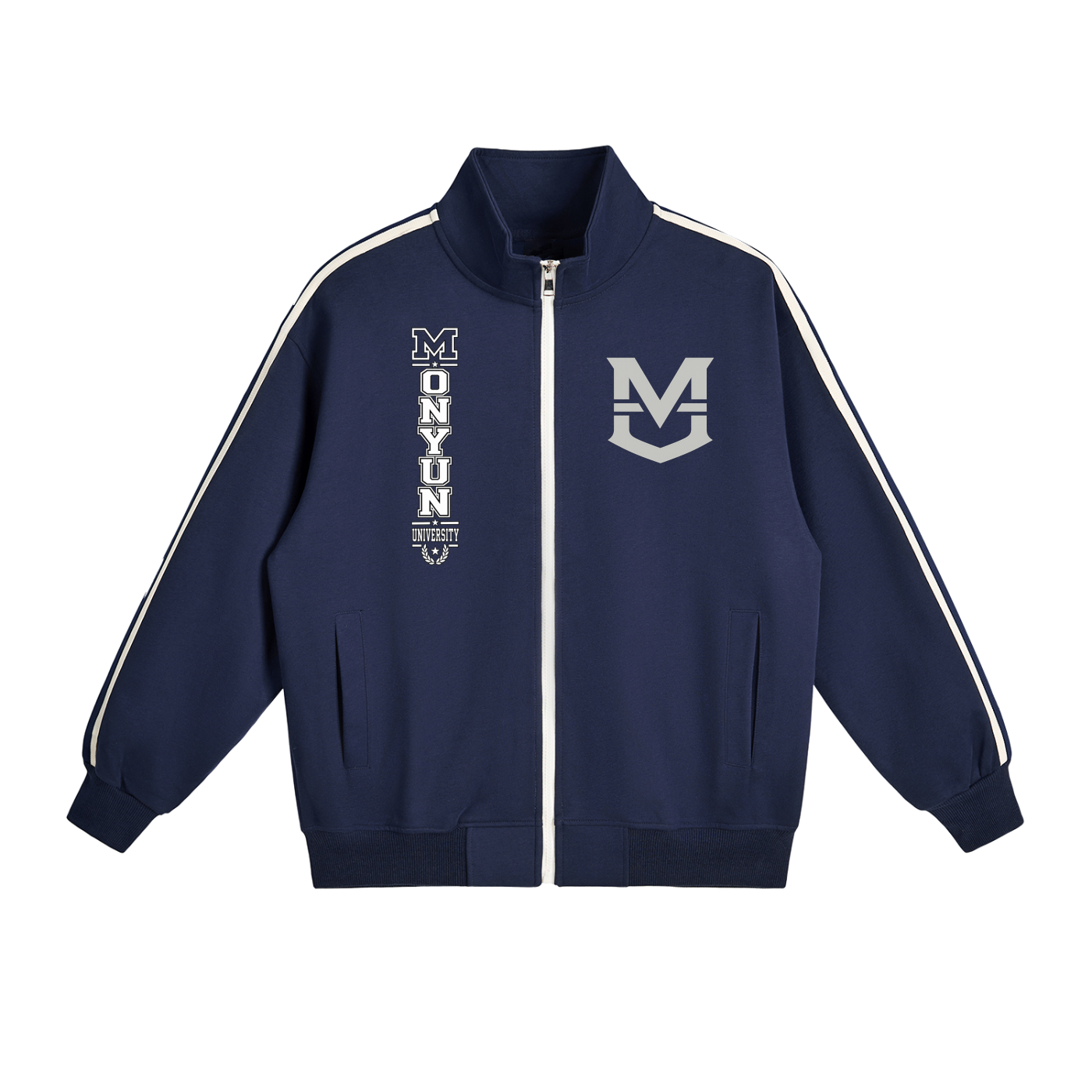 MONYUN university Contrast Side-Stripe Stand Collar  Jacket