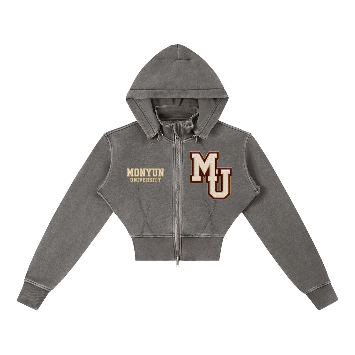 MONYUN University Women’s “Soft Power” Vintage Washed Cropped Fleece Hoodie