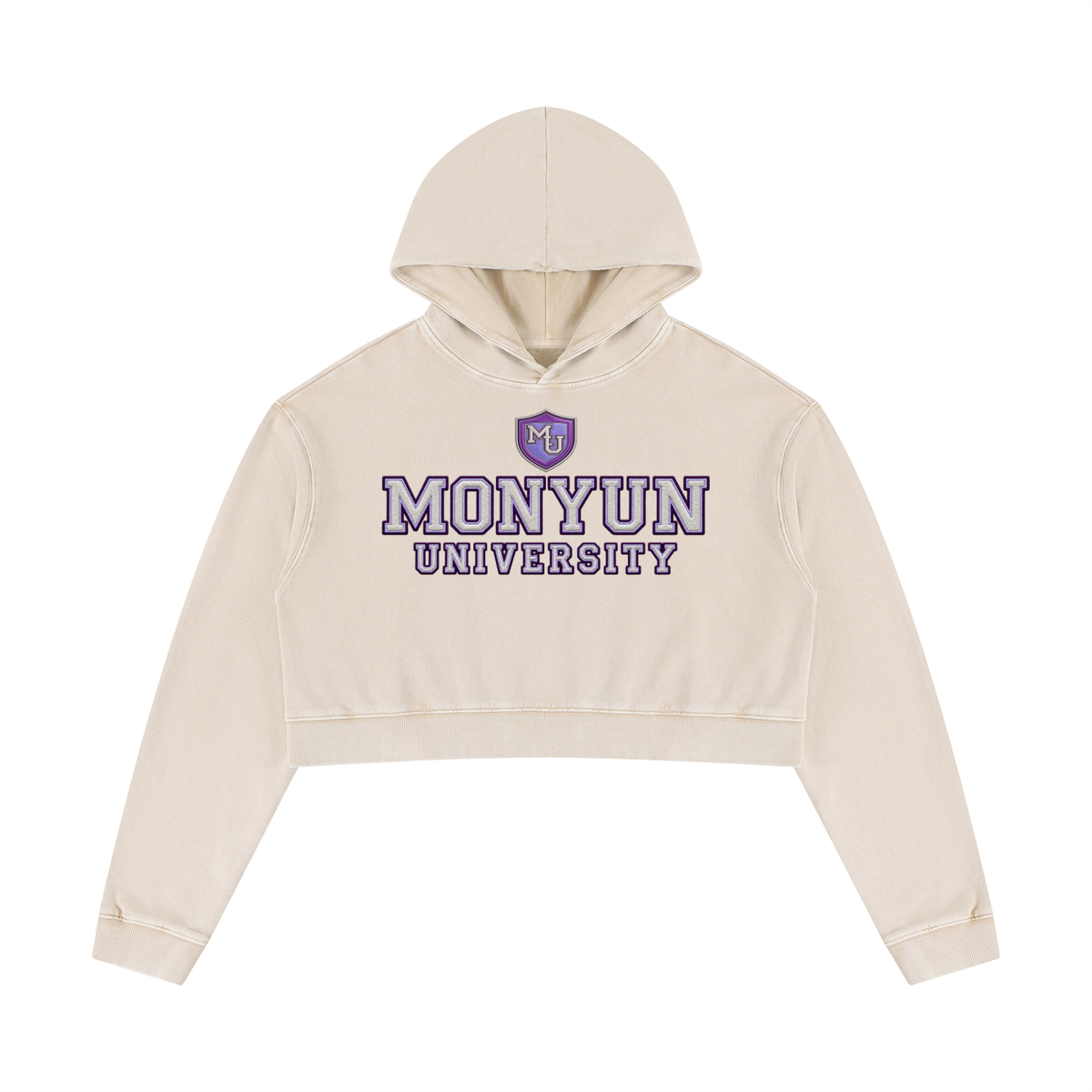 MONYUN University Women’s “Her Own Lane” Mineral Washed Crop Hoodie