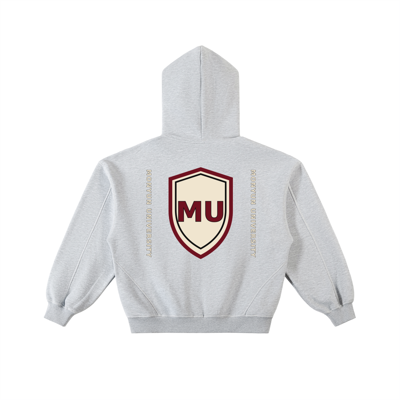 MONYUN university Contrast-Stitched Boxy Fleece Zip Hoodie