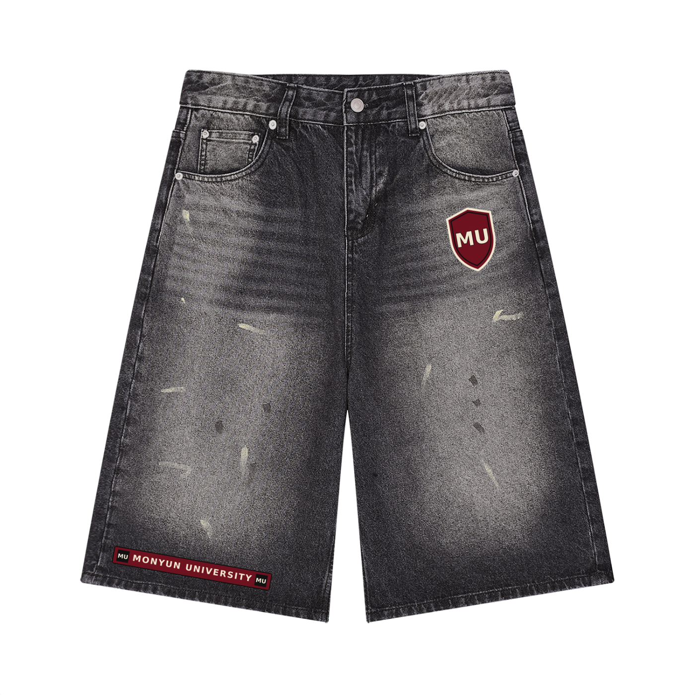 MONYUN university Men’s Vintage Wash Wide Leg Denim Shorts