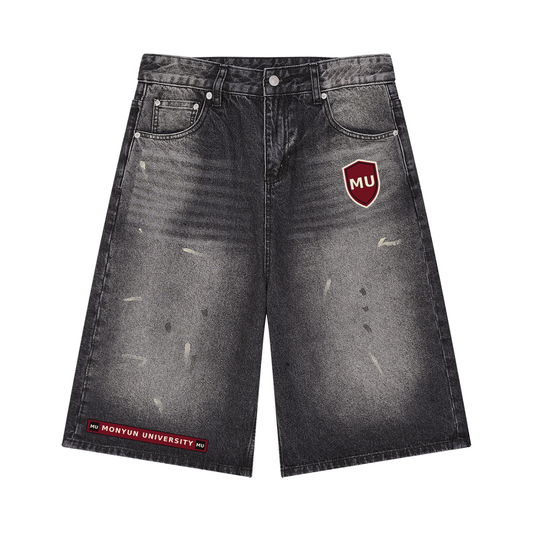 MONYUN university Men’s Vintage Wash Wide Leg Denim Shorts