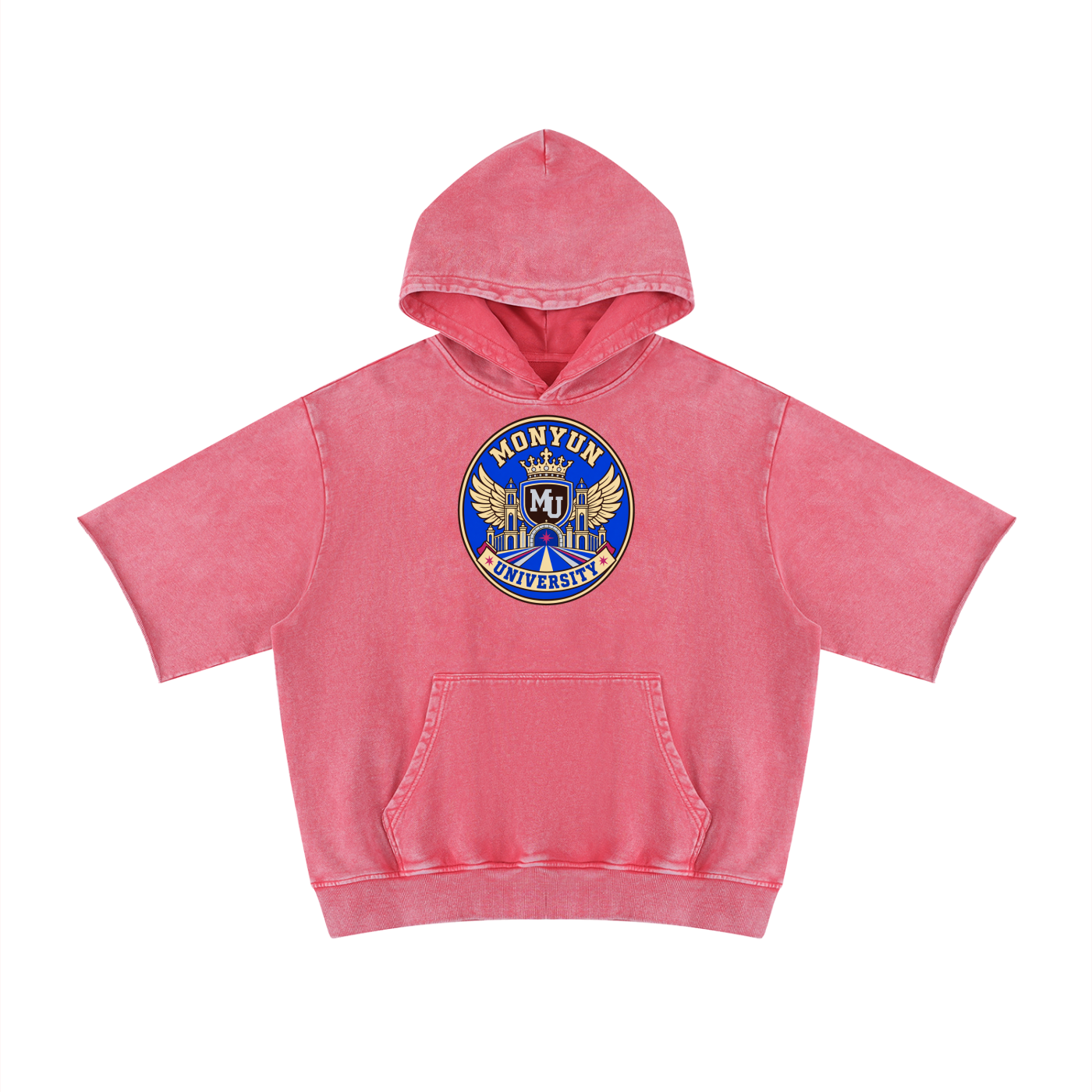 MONYUN university- Royal Transit Unisex Mineral Wash Short Sleeve Hoodie
