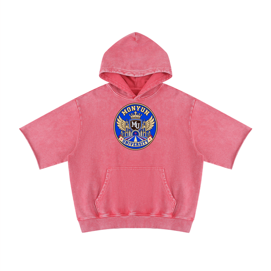 MONYUN university- Royal Transit Unisex Mineral Wash Short Sleeve Hoodie