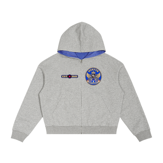 MONYUN university - Royal Transit Contrast Plaid Boxy Zip Hoodie